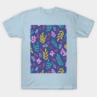 Pretty tiny leaves botanical pattern in blue T-Shirt